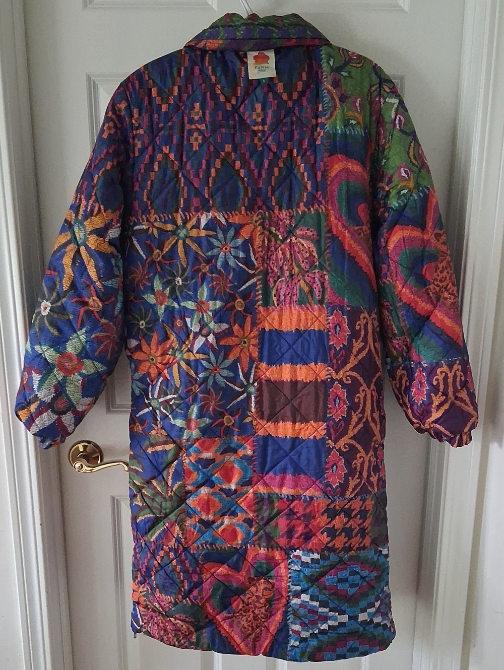 Farm Rio Quilted Multicolor Long Women's Coat - Pink, Purple & Green Size S - Picture 7 of 16